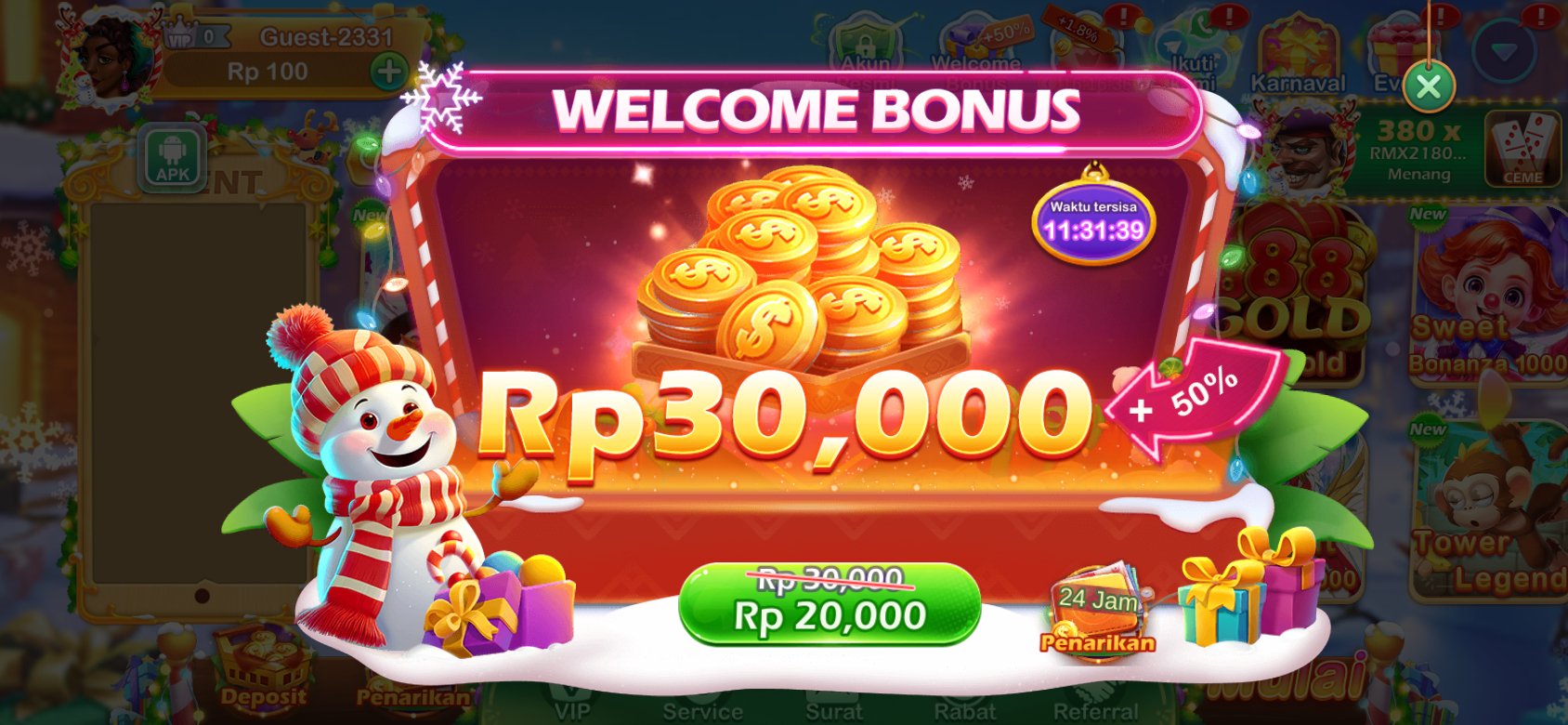 Bonus selamat datang K3K3 2 4 2118 3 dengan diskon spesial untuk pengguna baru.