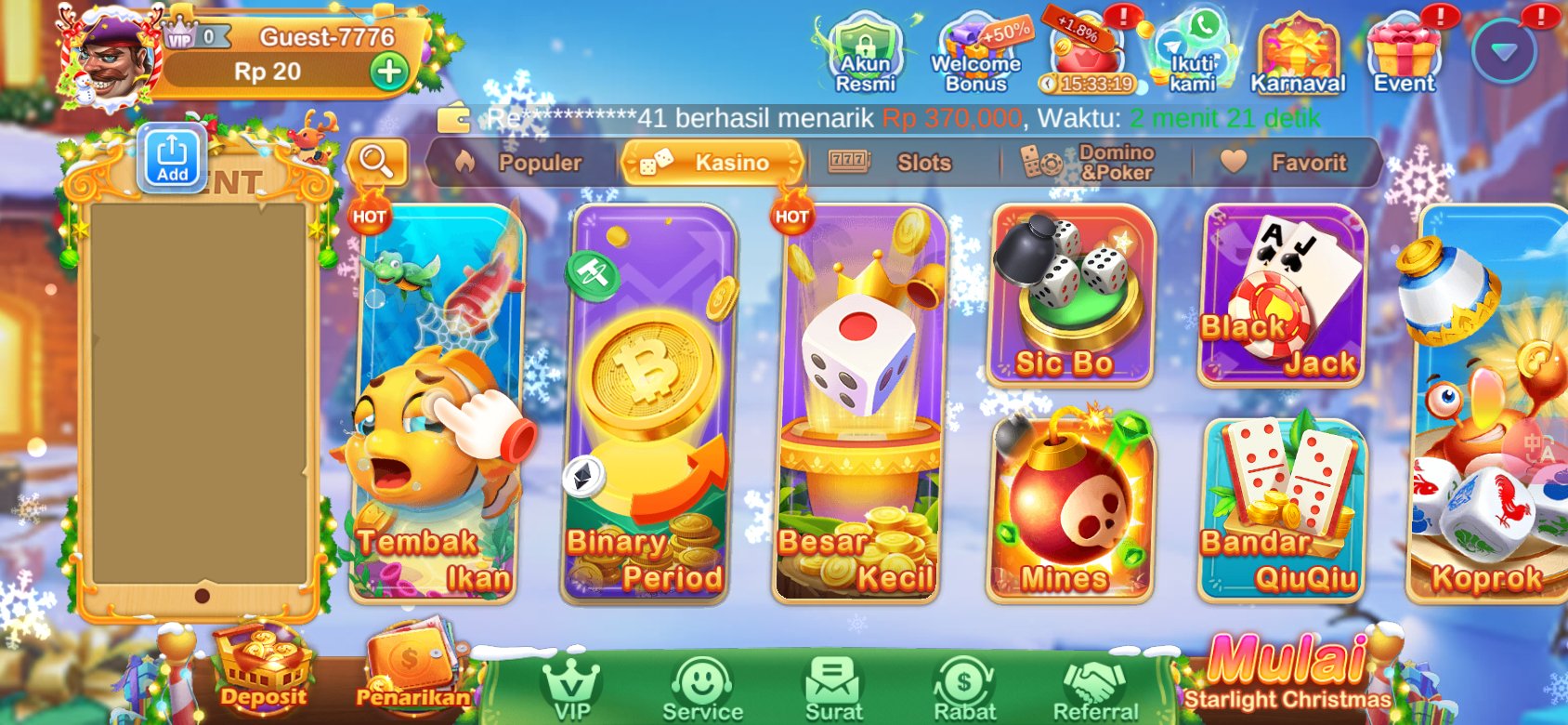 Game kasino populer seperti Tembak Ikan dan Sic Bo tersedia di K3K3 2 4 2118 3.